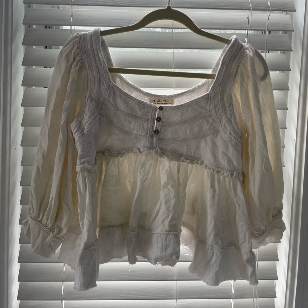 Free People Flowy White Summer Blouse Size Small